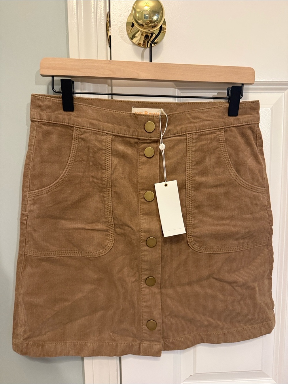 Tory Burch Tan Corduroy Button-Front Mini Skirt